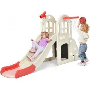 COSTWAY Toboggan pour Enfant 6 en 1 - Glisse de 140 CM 3-8 Ans Toboggan Intérieure & Extérieure Rose