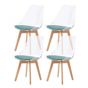 DORAFAIR 4PCS chaise de salle à manger 46x83cm chaise avec dossier et coussin pieds de chaise en bois massif transparent + vert