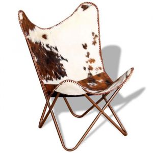 Fauteuil papillon - mango - marron et blanc cuir de vache M12243696