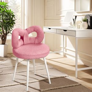 Tabouret de coiffeuse avec nœud papillon - CREMLANK - Chaise de maquillage -  Acier carbone - Moderne - Robuste -37X37X46CM - ROSE