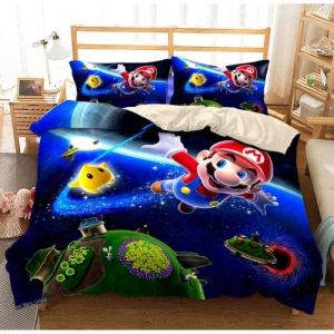 3D Parure de lit Set de Housse de Couette en Mario Taille (200x200 cm) Ensemble 3 pi&egrave;ces 1 Housse de Couette + 2 taies dorei 602