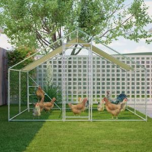 Grand Poulailler 3x4m - Voli&egrave;re dext&eacute;rieur en m&eacute;tal avec toit &eacute;tanche et porte verrouillable - Enclos s&eacute;curis&eacute; pour POULAILLER