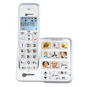 Téléphone Senior Sans Fil Amplifié Touches Mémoire Photo Répondeur Geemarc Blanc