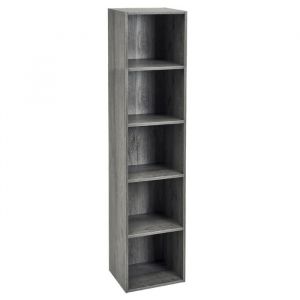 Biblioth&egrave;que Etag&egrave;re cube colonne &agrave; 5 niveaux meuble de rangement coloris gris - Longueur 30 x Largeur 24 x Hauteur 132 cm