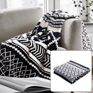 Plaid Tricoté Coton avec Imprimé Noir Et Blanc Couverture De Lit Douce Douce pour La Peau pour Canapé Lit Voyage 130x180cm