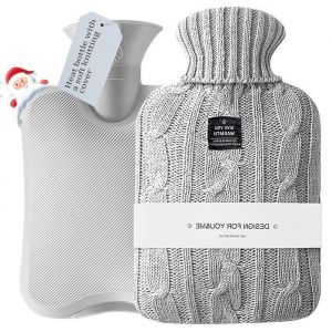 Bouillotte Bouillotte avec housse en tricot doux anti-fuite 2 L chaud et froid (coussin chauffant avec housse en tricot pour un