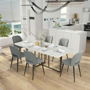 Lot de 6 Chaise salle &agrave; manger Velours - VIVOLILV - Chaises Si&egrave;ge en Velours en Gris - Pour Salle &agrave; Manger Salon Chambre