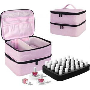 Rangement Vernis A Ongle Couche Double Trousse Maquillage Accessoires Ongles Malette Onglerie Organisateur 30 Bouteille(15Ml)