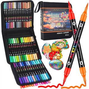 120 Couleurs 60 stylos Feutre Acrylique Feutre Peinture Acrylique Double Pointe Pinceau Marqueur Acrylique Pour Papier Verre