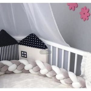 3M Tour de lit coussin Serpent Coussin Tress&eacute; pare-chocs Velours Protection b&eacute;b&eacute; 100% Fait &agrave; Main（2Gris+2Blanc）