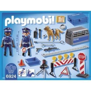 Jeu de construction - PLAYMOBIL 6924 - Barrage de Police - 2 policiers - Chien policier - Accessoires inclus