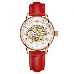 Montres Femmes Automatique Mécanique de marque de luxe Cadran Squelette avec Chiffres Romains Bracelet en Cuir Montre pour Dammes