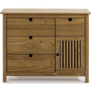 Commode en pin massif décor ciré naturel meuble de rangement - Longueur 100 x Profondeur 40 x Hauteur 80 cm