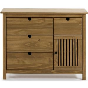 Commode en pin massif décor ciré naturel, meuble de rangement - Longueur 100 x Profondeur 40 x Hauteur 80 cm