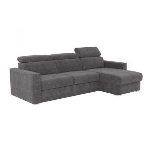 Canap&eacute; dangle r&eacute;versible convertible express en tissu chenille gris anthracite - Couchage &agrave; lattes larges 140 cm - Matelas 18 cm VI