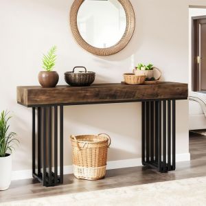 Table Console - 140&times;30&times;82 cm - Industrielle Table de canap&eacute; Cadre m&eacute;tallique pour Le Salon lentr&eacute;e （marron/noir）