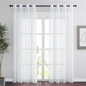 2PCS 140*220cm Rideau Voilage - Double Panneaux Rideau en Voile Tulle avec Oeillets Draperies Souple Moderne pour D&eacute;coration Maison