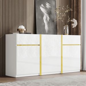 El&eacute;gant buffet moderne Buffet bas 3 portes et 2 tiroirs 160x40x78 cm Buffet bahut pour salon salles &agrave; manger et entr&eacute;es Blanc
