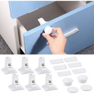 Sécurité Bébé placard Bloque Porte - Sécurité Enfant Tiroir Verrous Magnétique Cabinet de sécurité 6 serrures + 2 Clés