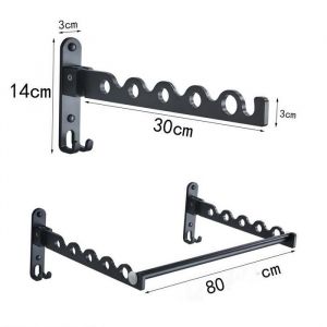 Porte-manteau mural multifonction sans per&ccedil;age &ndash; Double Argent 31 x 14 cm pliable gain de place barre transversale 80 cm