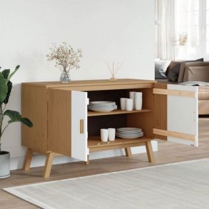 Enfilade de rangement Blanc - LEMON&reg; Buffet OLDEn - blanc - et marron 114x43x735cm - Bois massif de pin 773 - Soldes