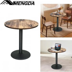 Table &agrave; manger ronde-MENGDA-Plateau Bois et Pied en M&eacute;tal Noir- Pour 2 &agrave; 4 Personnes-pour caf&eacute; maison petit appartement
