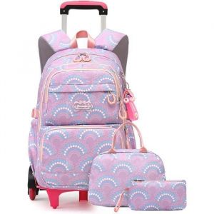Trousse et Cartable &agrave; Roulette Fille Primaire LECOO - Violet - Avec Lunch Box et Trousse - 6 Roues pour Escaliers