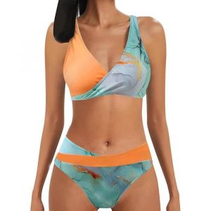 Femme Maillot de Bain Deux pièces Bikini Set Push Up Ensembles Bikini Taille Haute Rembourré Maillots De Bain sans Jantes orange