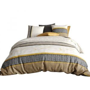 Housse de couette + 2 taies - CARIOCA - 240 x 260 cm - Coton 100% - Motifs ethniques - Jaune safran