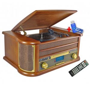 Chaîne Hifi INOVALLEY RETRO29-E vinyle style rétro Bluetooth CD K7 Audio FM USB + télécommande+Clé USB 32G
