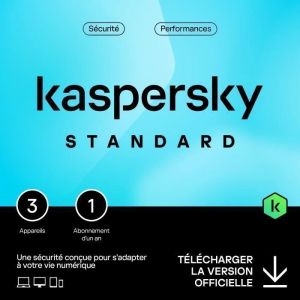 Antivirus - KASPERSKY - Standard 2025 - 3 Postes - 1 An - T&eacute;l&eacute;chargement D&eacute;mat&eacute;rialis&eacute;