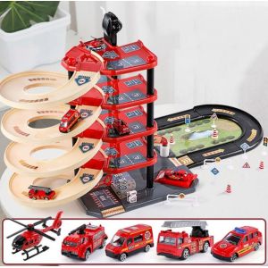 Jouet de parking - MARSEE - Garage Voiture Circuit Jouet - 4 étages - 5 voitures - Hélicoptère