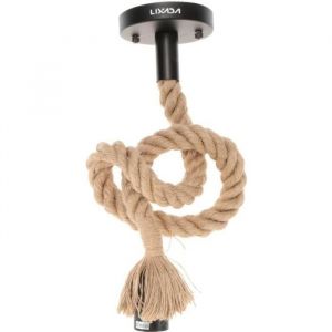 Lustre corde chanvre - Vintage Style R&eacute;tro - Lampe Suspension Corde 100CM - Marron - E27 - Salle &agrave; manger