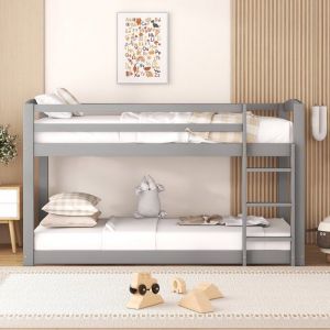 Lit superposés pour enfants et adolescents Lits enfants Cadre en pin massif 90x200cm Gris Sans matelas