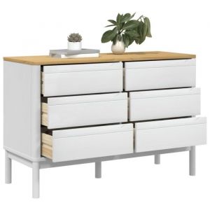 Commode - MXZZAND - FLORO - Bois de pin massif - 6 tiroirs - Blanc