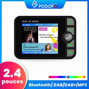 PODOFO Adaptateur radio DAB/DAB+ pour autoradio/maison radio DAB portable de 24 pouces &eacute;metteur FM mains libres Bluetooth MP3