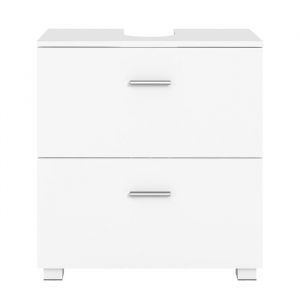 Armoire de Salle de Bain Meuble sous Vasque avec Pieds Hauts 2 Tiroirs Spacieux pour Lavabo Blanc