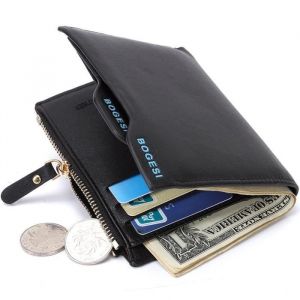 Noir Portefeuille pour homme en PU cuir Porte monnaie avec poche à monnaie et porte-carte amovible compartiment à fermeture