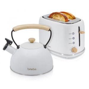 Ensemble Petit Électroménager - Briebe - SKT1177WHT - Grille-pain 2 fentes - Bouilloire 23L - 870W Blanc