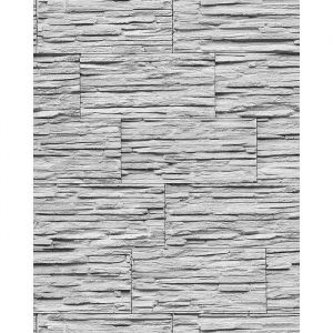 Papier peint quartzite ardoise en relief 1003-32 vinyle très résistant aspect pierre blanc gris clair 533 m2.