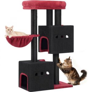Arbre &Agrave; ChatTour De Jeux 98 Cm Meubles De Maison Pour Chats Avec 2 Niches Grande Plate-Forme Sisal Griffoir Hamac Noir[YA65]