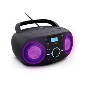 Mooov 477415 Lecteur CD Radio Portable Poste Audio CD-R/CD-RW/CD-MP3 USB - Effets Lumineux Poign&eacute;e Alimentation / Piles Noir