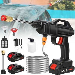 Nettoyeur Haute Pression Sans Fil 21V 600W 22-30bar 4L/min 5m tuyau Autonomie 40min Portable et puissant