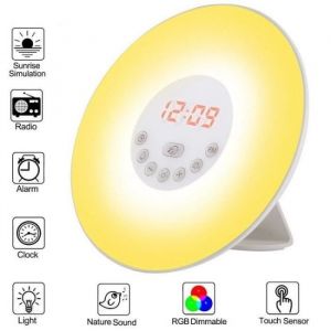 R&eacute;veil Enfant Soleil R&eacute;veil Sunrise 7 Couleurs Tactile Veilleuse LED R&eacute;veil - Aliment&eacute; par usb - Radio FM