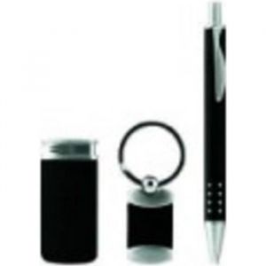 BRIQUET STYLO PORTE CLES CHROME/NOIR COFFRET