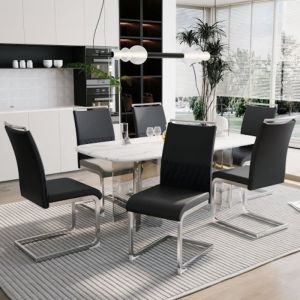 Lot de 6 chaises pour salle à manger en simili-cuir chaise de bureau - noir
