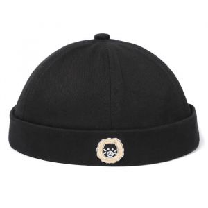 Lion noir - Chapeau Docker sans bords pour hommes bonnet de marin casquette en coton respirant rétro ajust