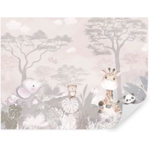 Papier Peint Chambre Enfant 400x280 cm 3D Effet Girafe Éléphant Panda dans la Jungle pour Garçon Fille Papier Peint soie