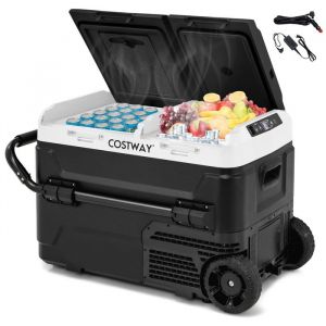 Glacière Électrique Portable - RELAX4LIFE - 40L - 2 Roues - 2 Zones de Température - Température Réglable - Vanne de Drainage