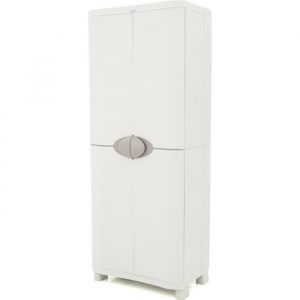 Armoire meuble de rangement 2 portes intérieur-extérieur coloris beige - Longueur 70 x Profondeur 45 x Hauteur 184 cm